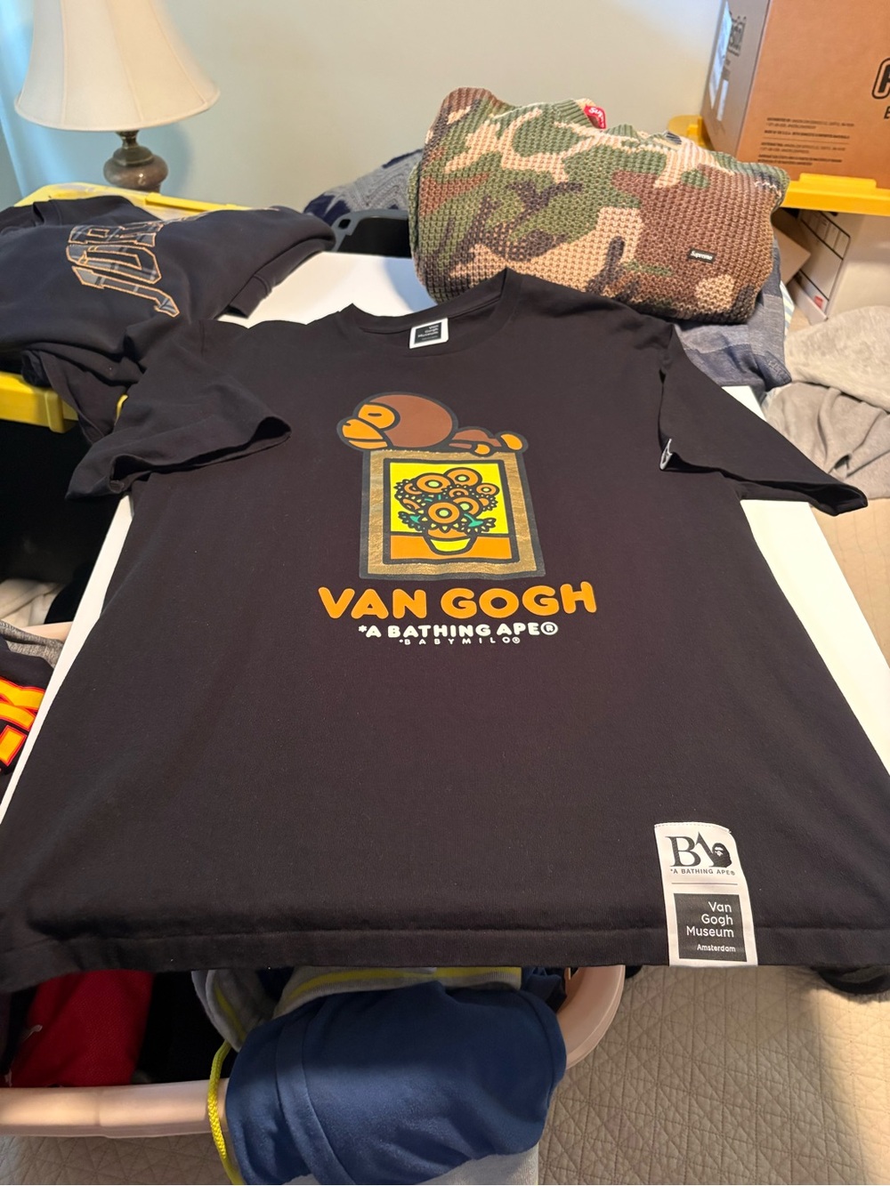 Bape Van Gogh Black Tee with Yellow & Orange Graphic *Rare*